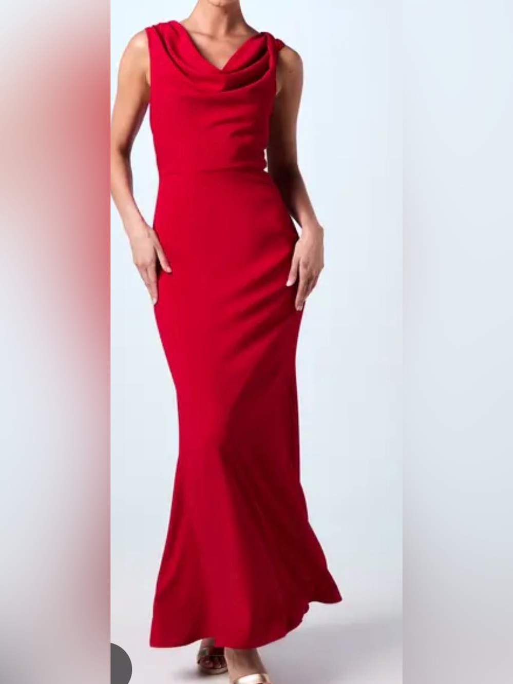 Elegant Red Cowl Neck Evening Dress SIZE: SMALL
